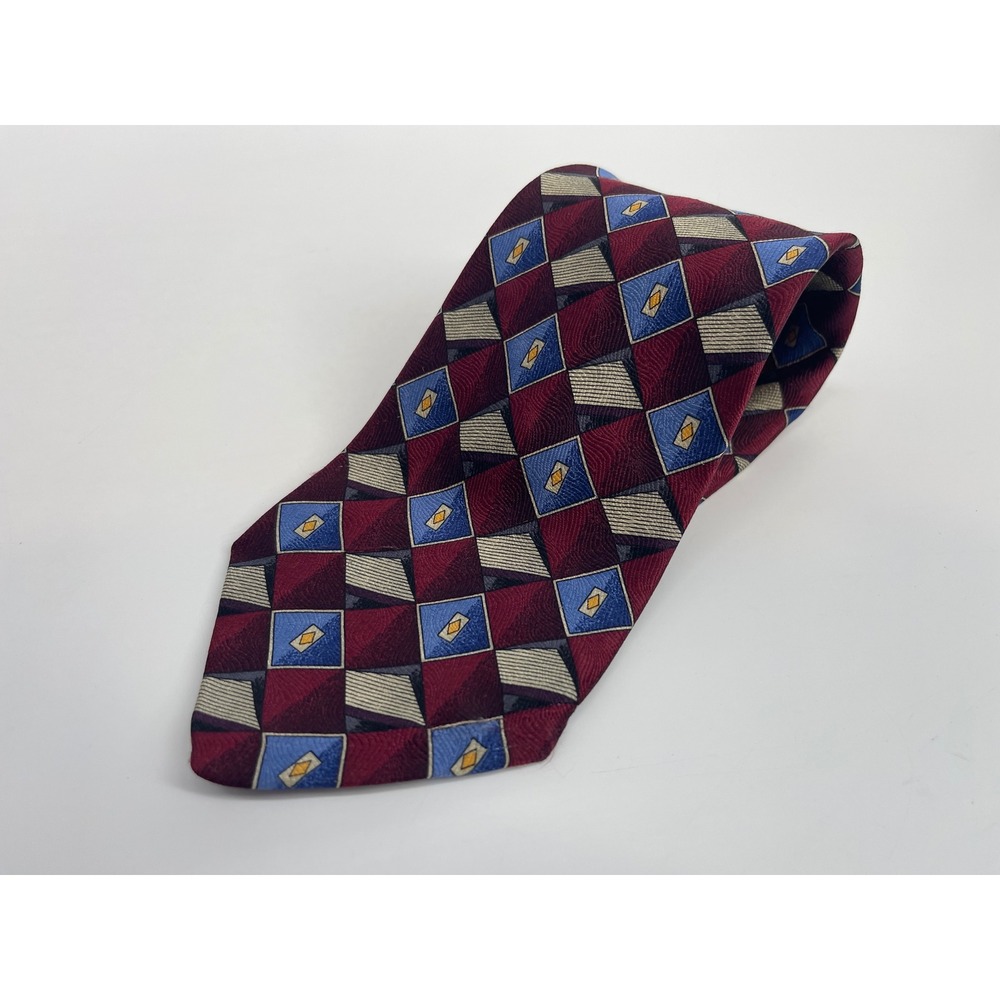 Mike Trotta Tailor Haberdasher Necktie Mens Burgundy Blue Geometric Diamond Silk